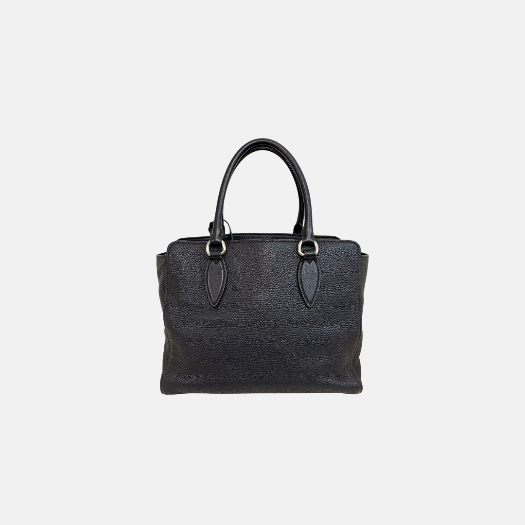 Vitello Phenix Black Tote Bag Silver Hardware