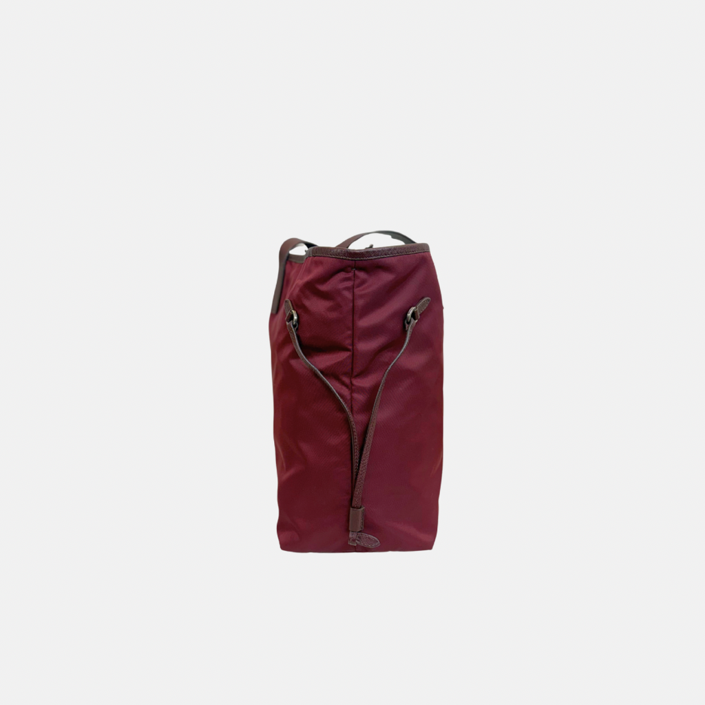Tessuto Nylon Saffiano Tote Bag Burgundy Silver Hardware