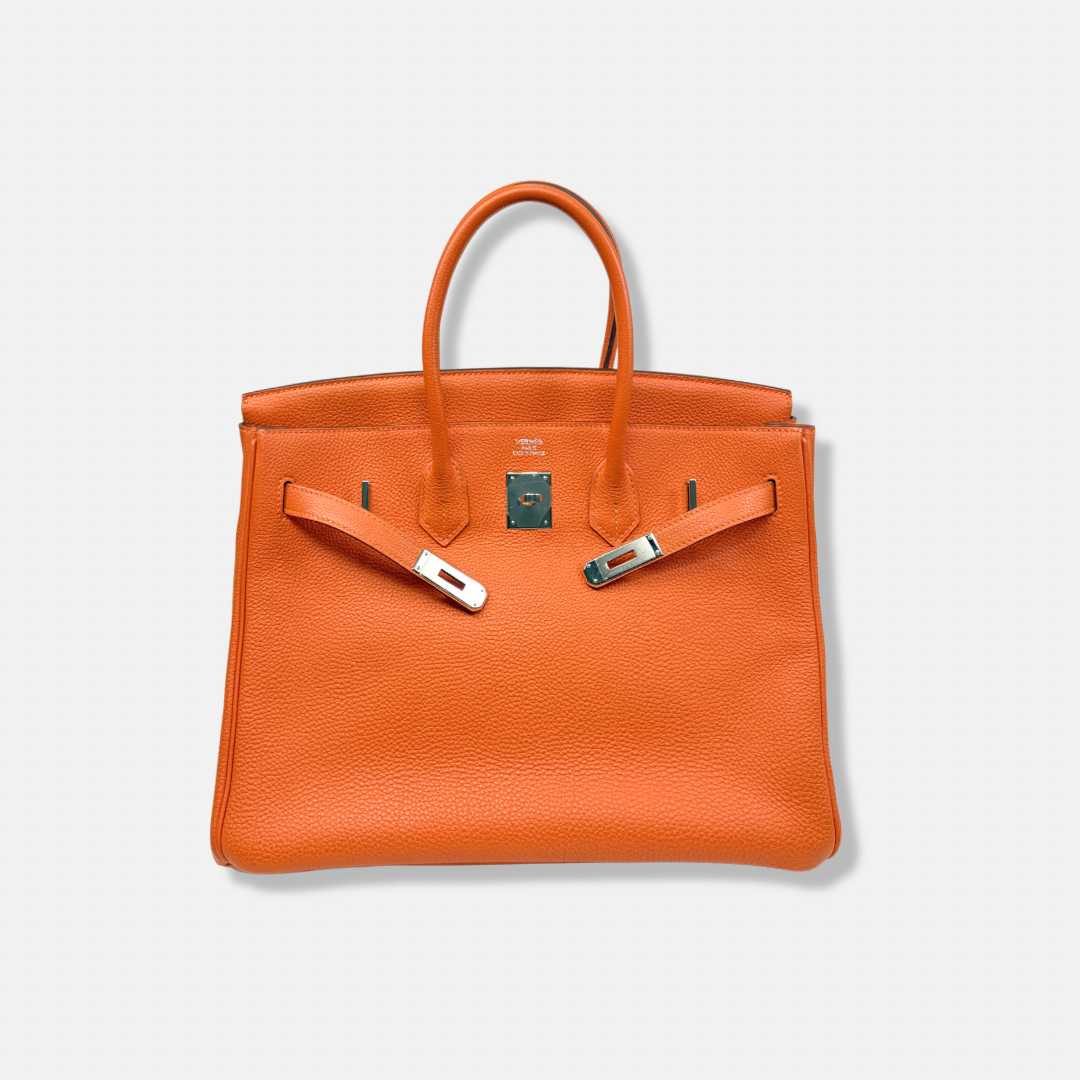 Birkin 35 Orange Togo Palladium Hardware Square N
