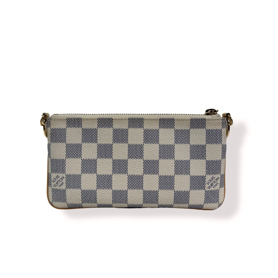 Damier Azur Pochette Milla MM White Gold Hardware