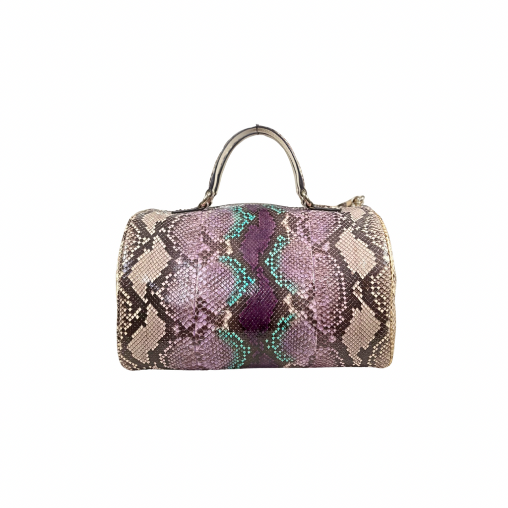 Boston Bag Beige/Purple Python Soho Leather Gold Hardware