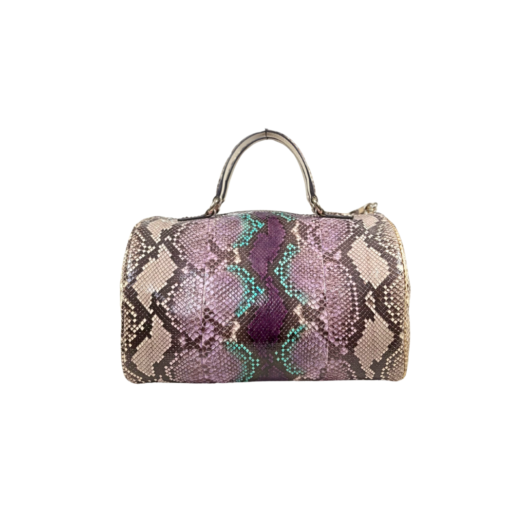Boston Bag Beige/Purple Python Soho Leather Gold Hardware