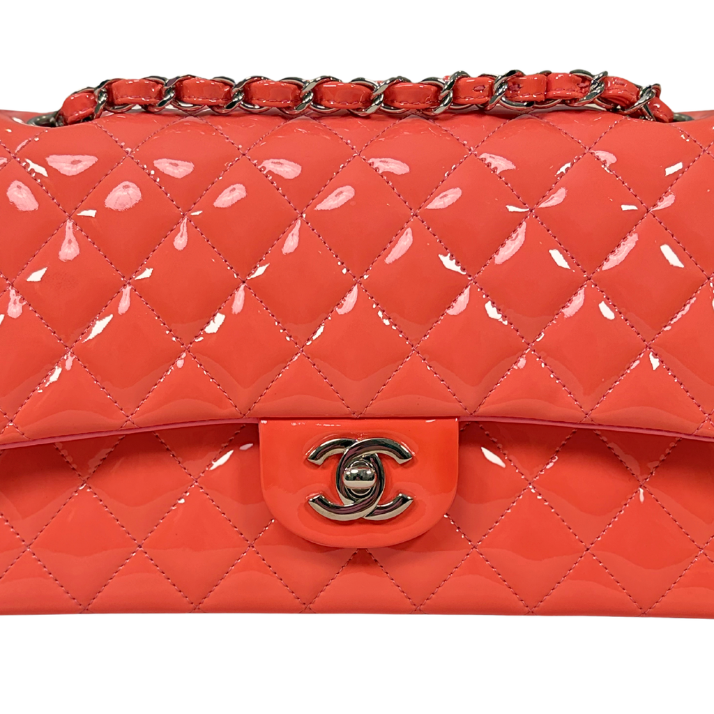 Classic Double Flap Medium Coral Orange Patent Leather Series 21