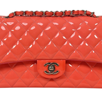 Classic Double Flap Medium Coral Orange Patent Leather Series 21