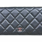 Long Wallet Black Lambskin Leather Silver Hardware