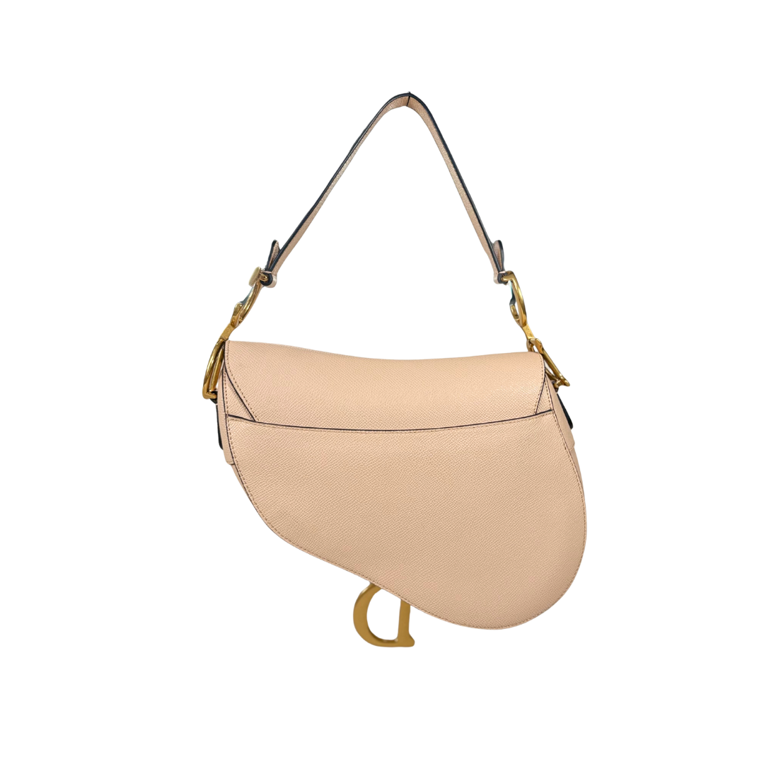 Saddle Bag Medium Beige Grained Calfskin Leather Gold Hardware