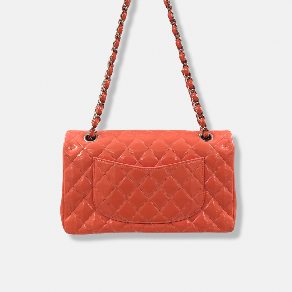 Classic Double Flap Medium Coral Orange Patent Leather