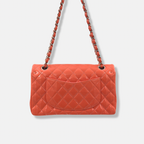 Classic Double Flap Medium Coral Orange Patent Leather