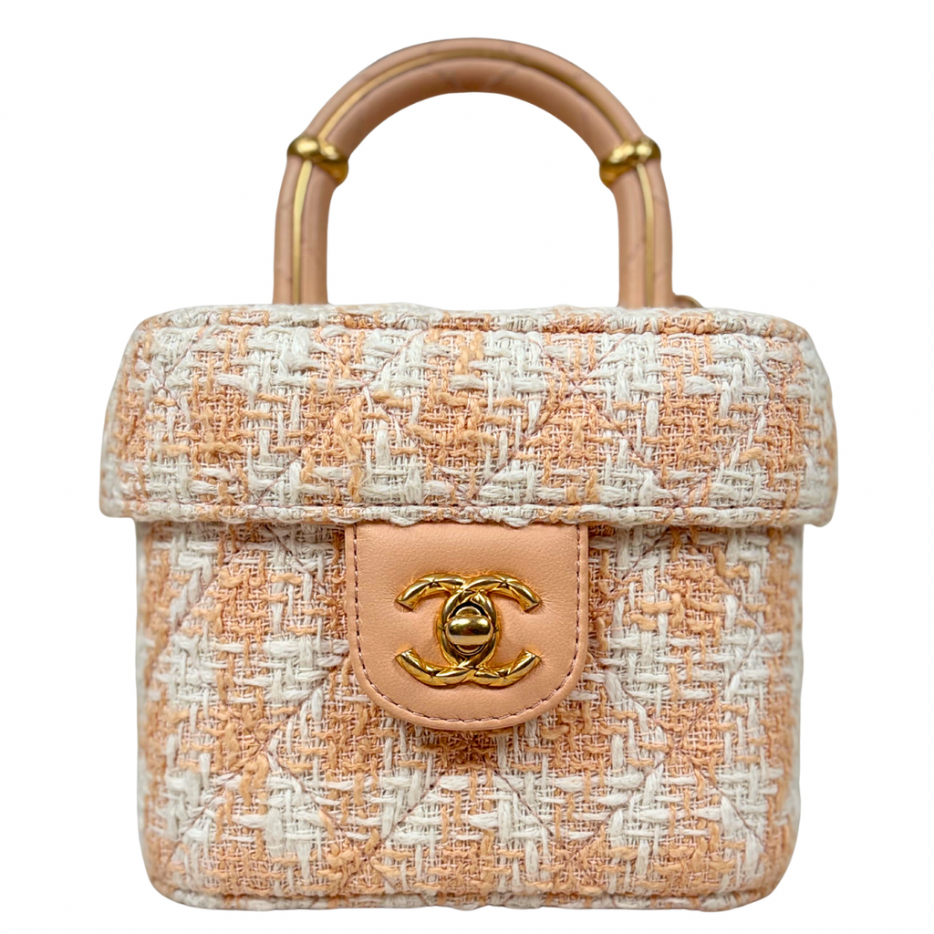 Tweed Mini Square Flap Bag Light Orange Ecru Gold Hardware