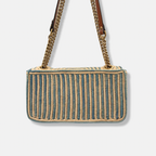 Raffia Woven Blue GG Marmont Shoulder Bag Gold Hardware