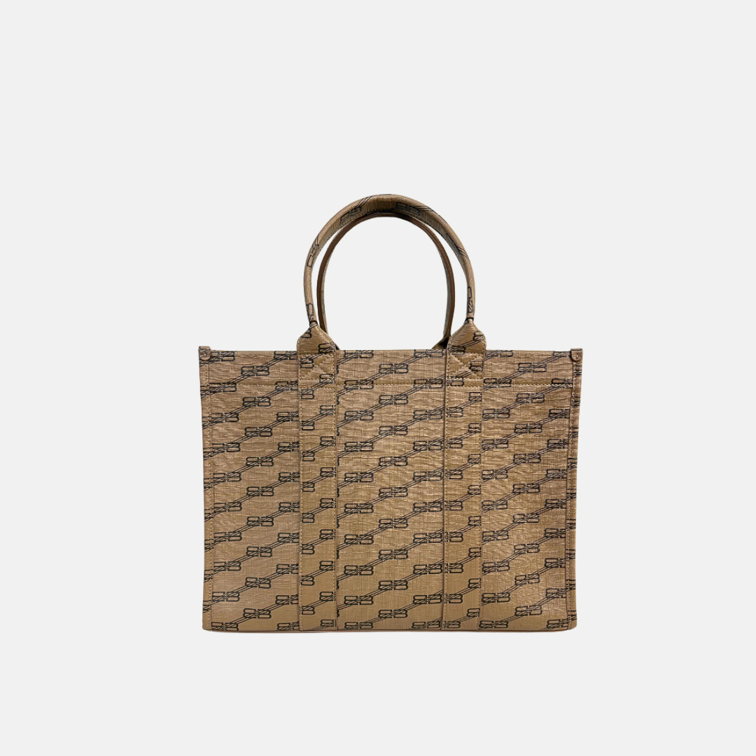 BB Monogram Signature Brown Tote Bag Gold Hardware