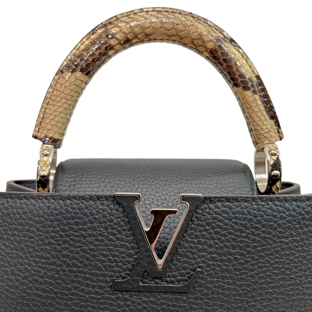 Capucines Snake Skin  Top Handle BB Taurillon Black Silver Hardware
