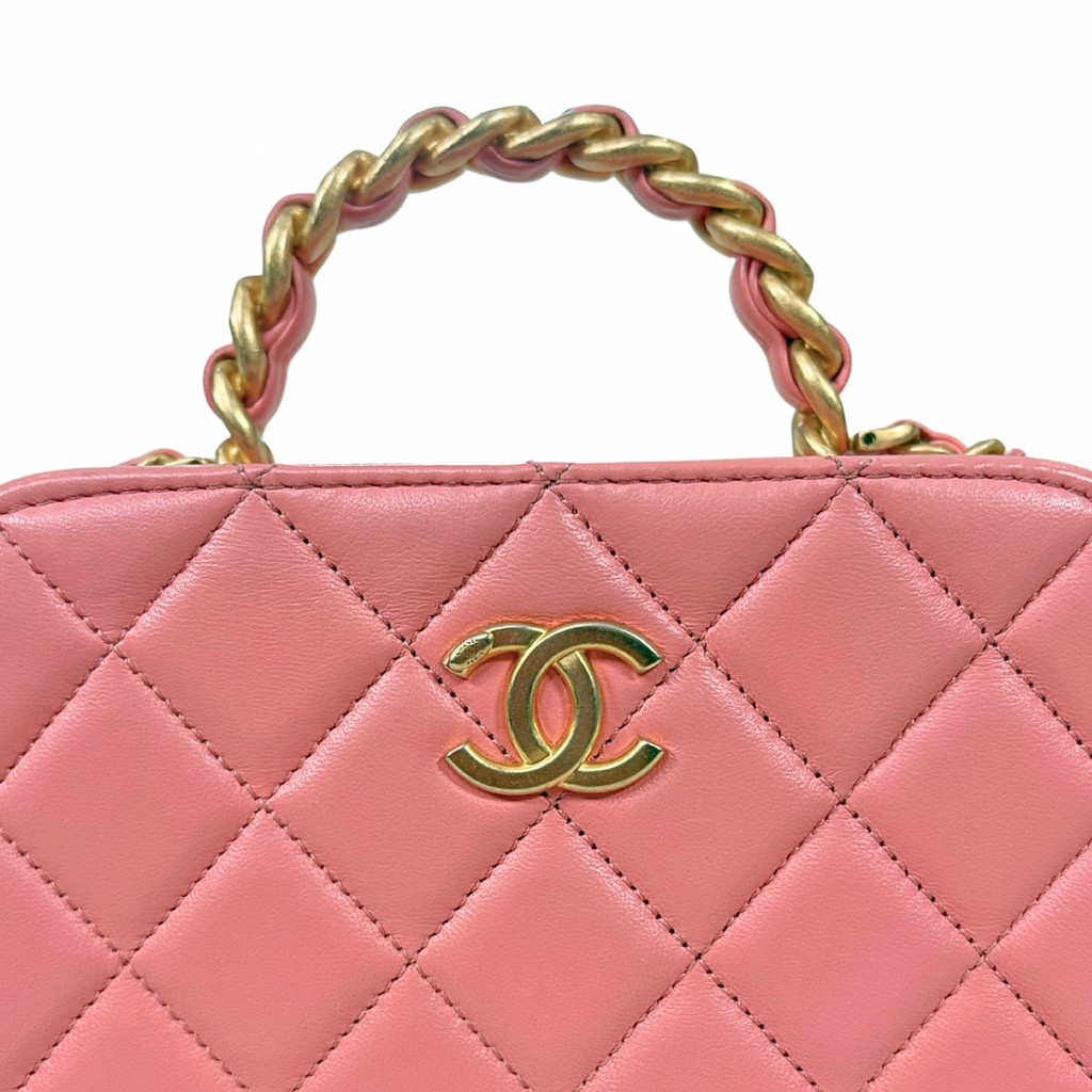 Vanity Top Handle Salmon Pink Lambskin Leather Gold Hardware Microchip
