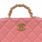 Vanity Top Handle Salmon Pink Lambskin Leather Gold Hardware Microchip
