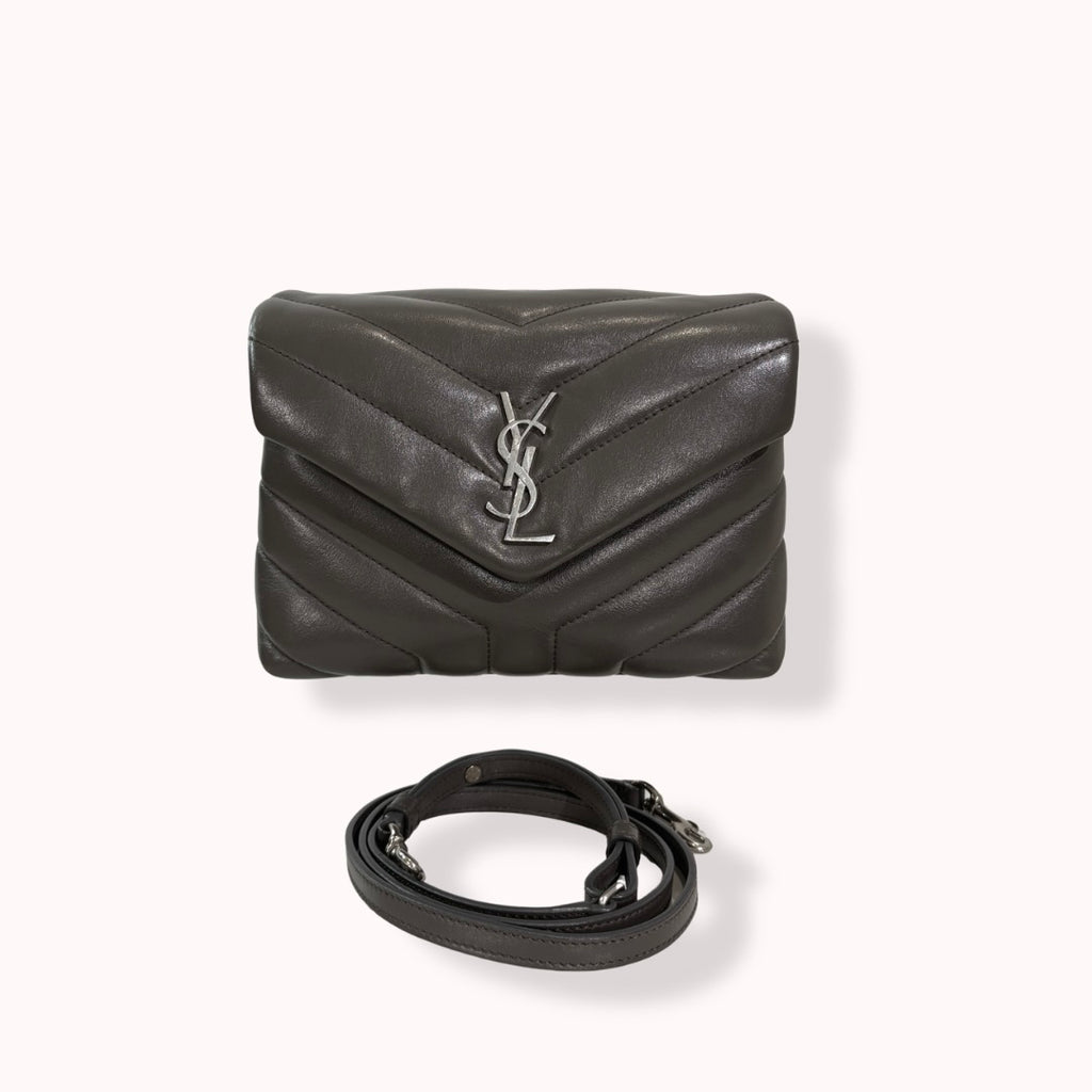 Grey Chevron Quilted Leather Toy LouLou Silver Hardware