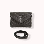 Grey Chevron Quilted Leather Toy LouLou Silver Hardware