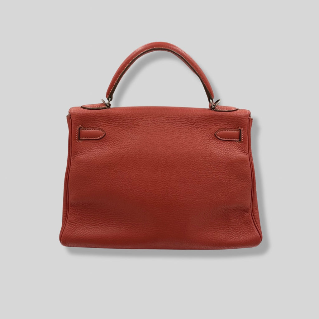 Kelly 32 Handbag Taurillion Clemence Orange Palladium Hardware