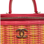 Take Away Vanity Case Top Handle Bag Salmon Pink Rattan Silver Hardware
