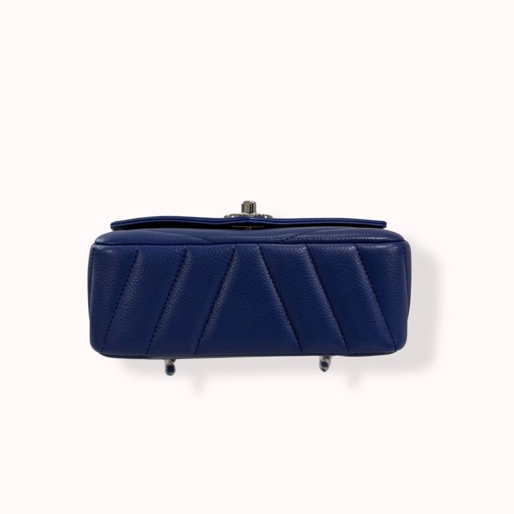 Blue Chevron Envelope Flap Caviar Mini Silver Hardware Series 24