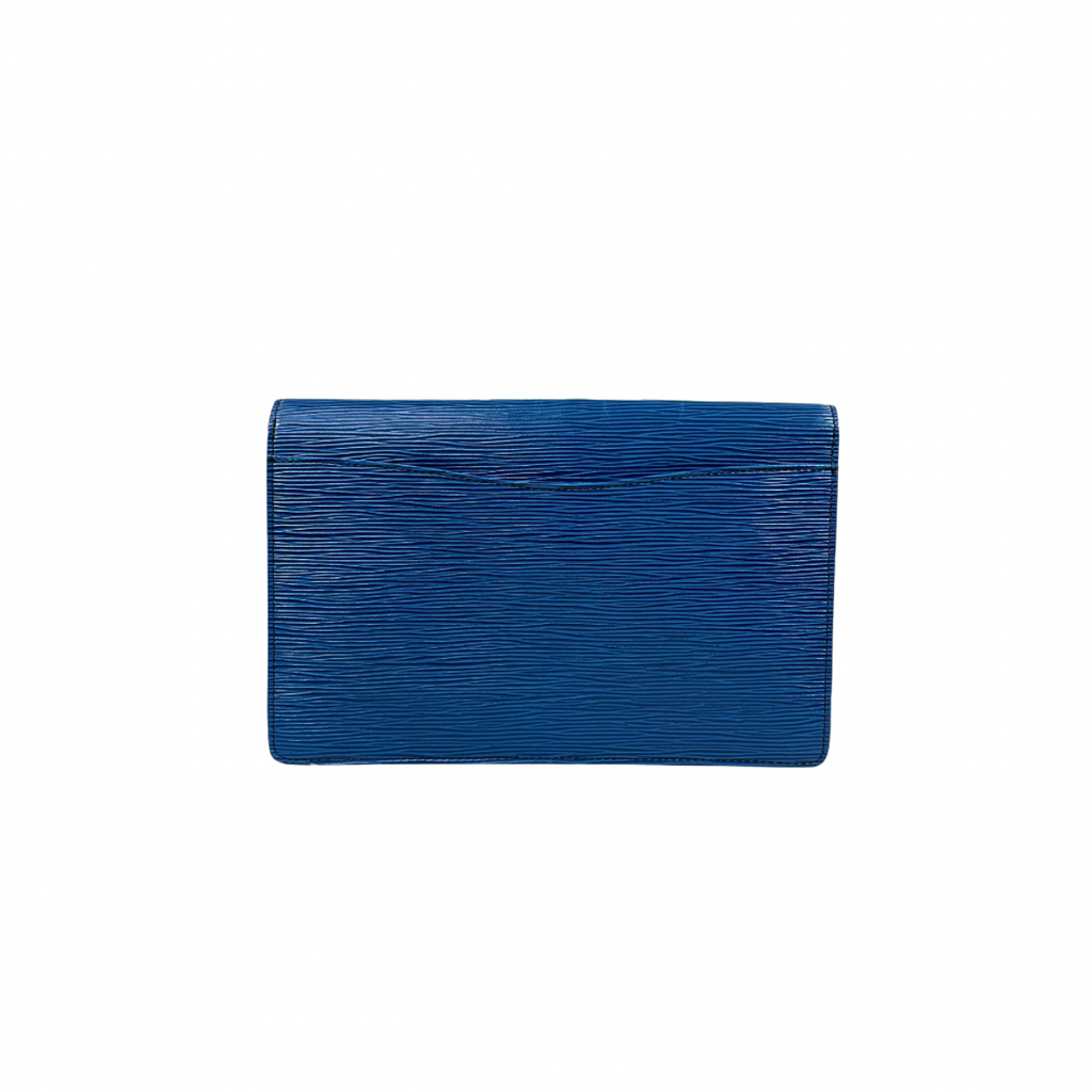 Montaigne 23 Clutch Bag Epi Leather Toledo Blue Gold Hardware