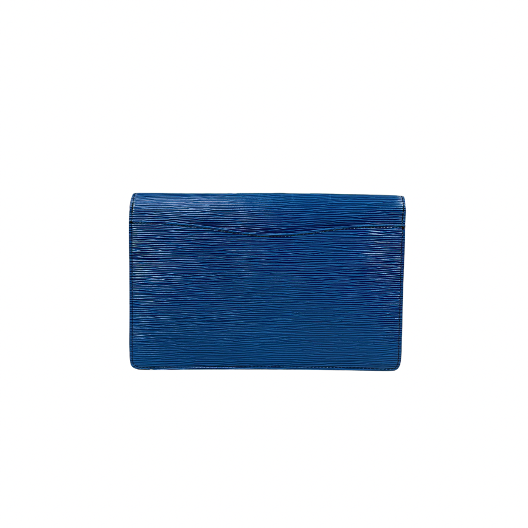 Montaigne 23 Clutch Bag Epi Leather Toledo Blue Gold Hardware