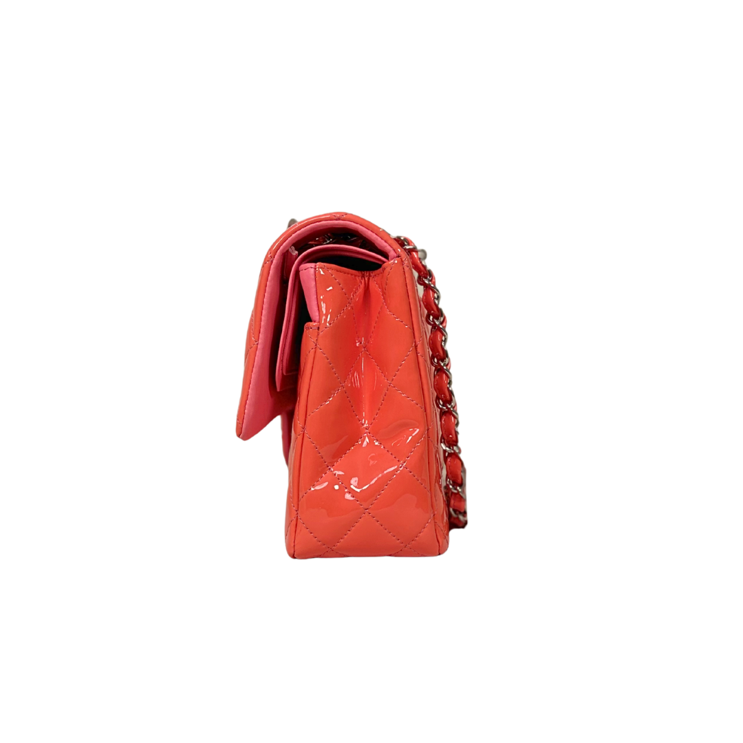 Classic Double Flap Medium Coral Orange Patent Leather Series 21