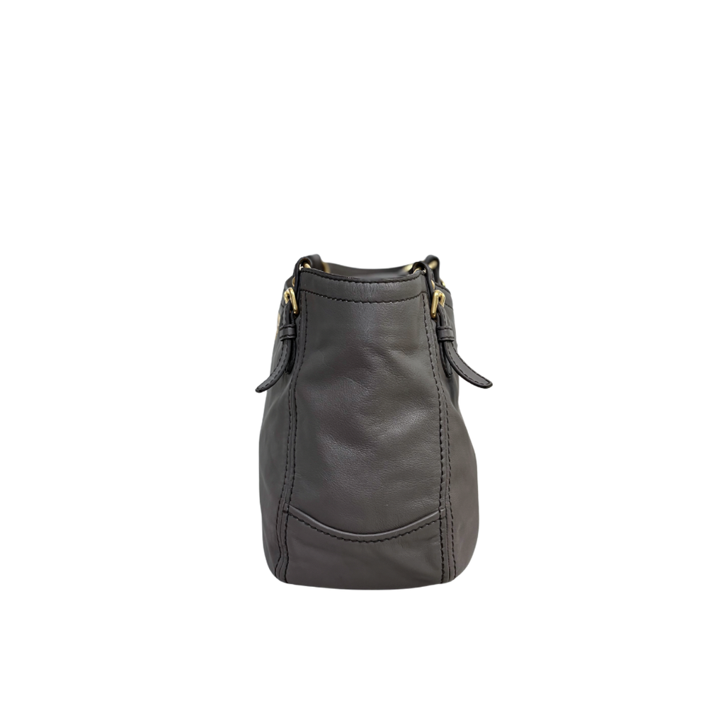 Signature Hobo Bag Vitello Daino Leather Grey Gold Hardware
