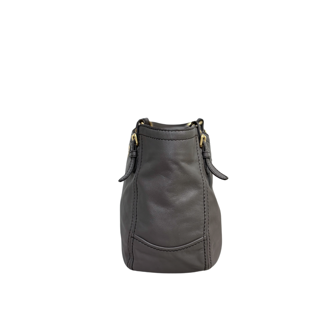 Signature Hobo Bag Vitello Daino Leather Grey Gold Hardware