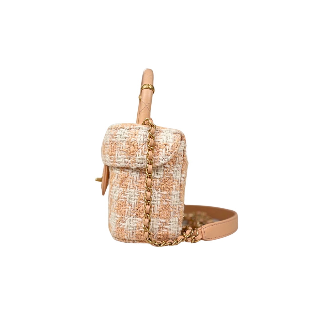 Tweed Mini Square Flap Bag Light Orange Ecru Gold Hardware