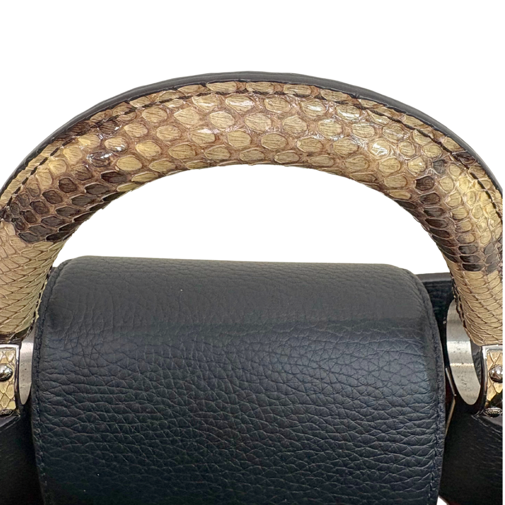 Capucines Snake Skin  Top Handle BB Taurillon Black Silver Hardware