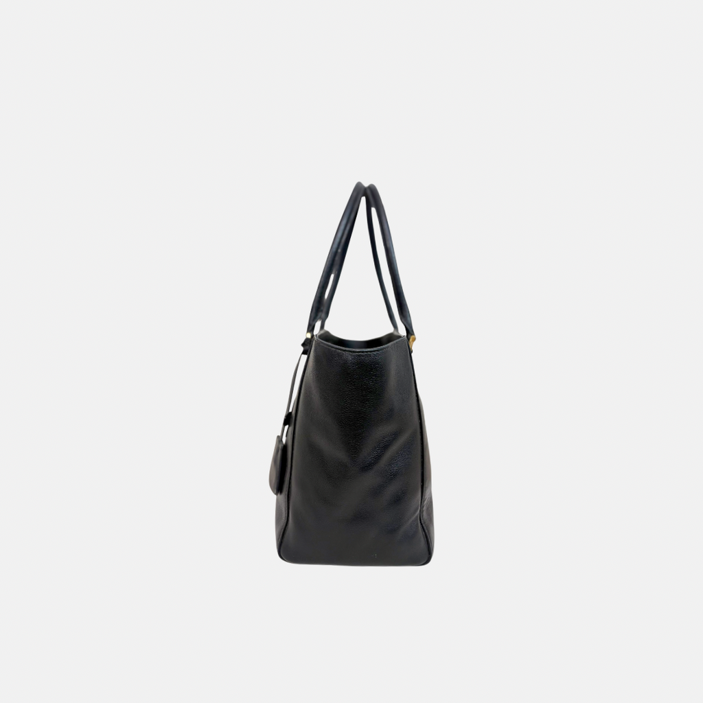 Two Way Tote Bag Black Leather Gold Hardware