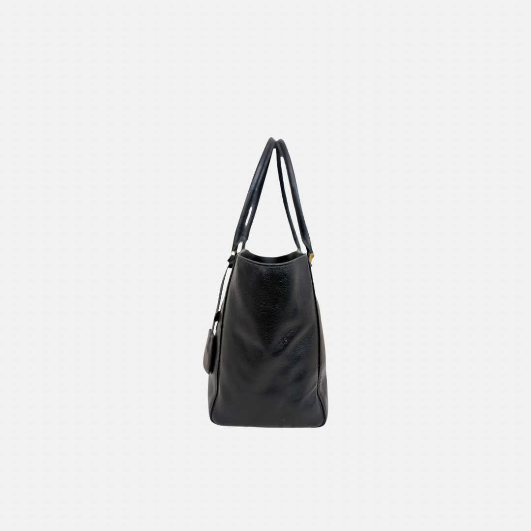 Two Way Tote Bag Black Leather Gold Hardware