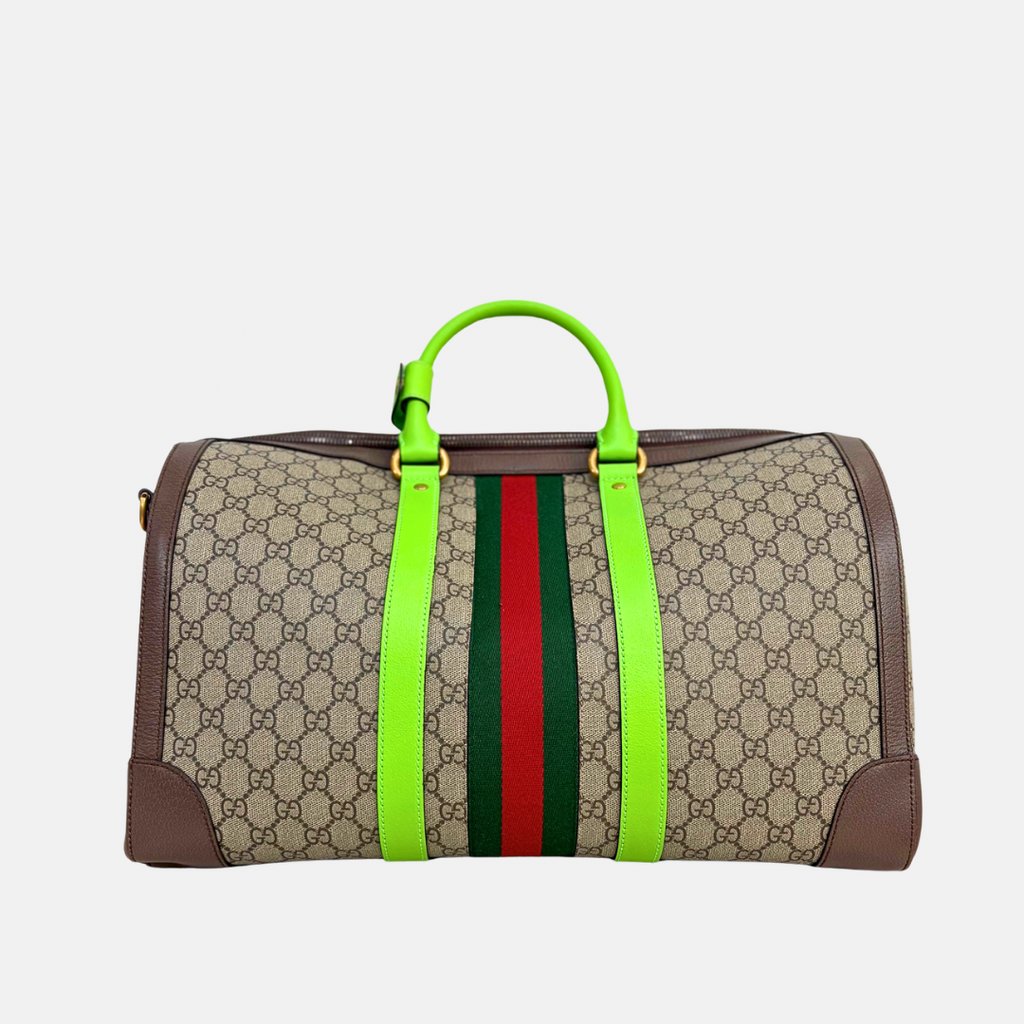 Savoy Duffle Bag GG Supreme Canvas Neon Green Gold Hardware