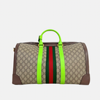 Savoy Duffle Bag GG Supreme Canvas Neon Green Gold Hardware