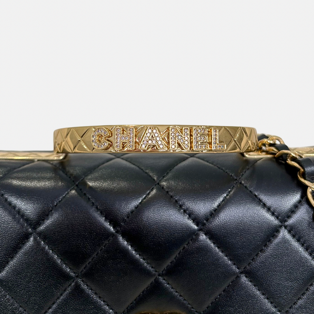 24C Mini Flap Black Lambskin Leather Gold Hardware Microchip