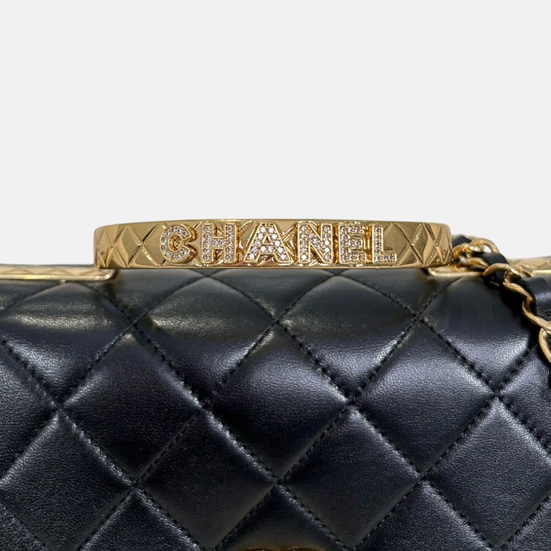 24C Mini Flap Black Lambskin Leather Gold Hardware Microchip