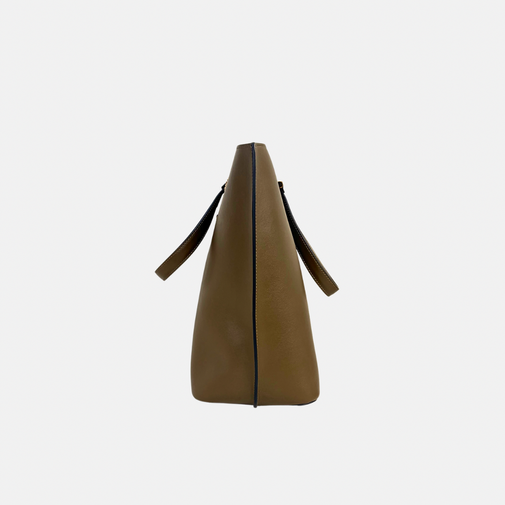 Virtus Bucket Shopper Bag Olive Brown Gold Hardware