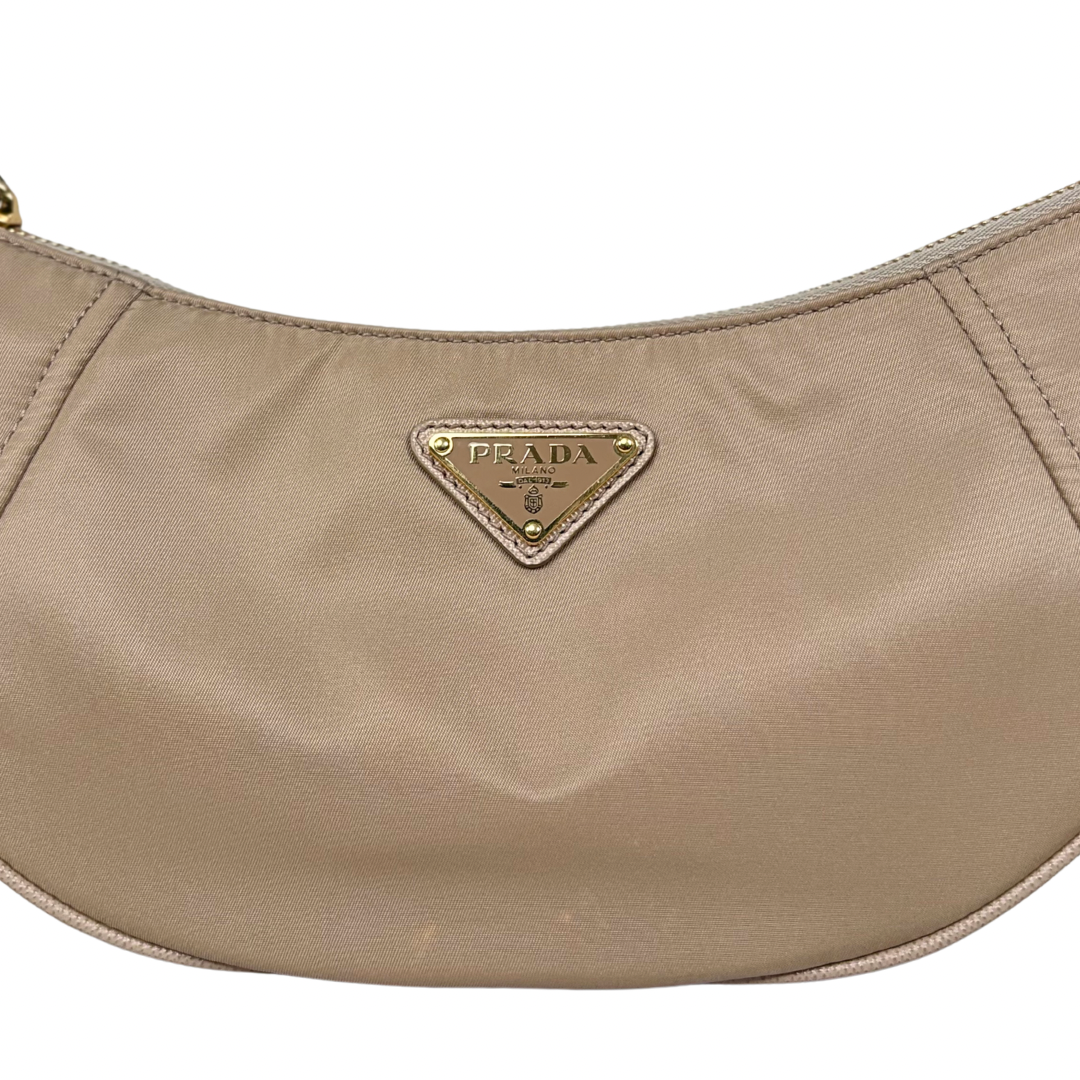 Re-nylon Demi Lune Bandoliera Bag Beige Gold Hardware
