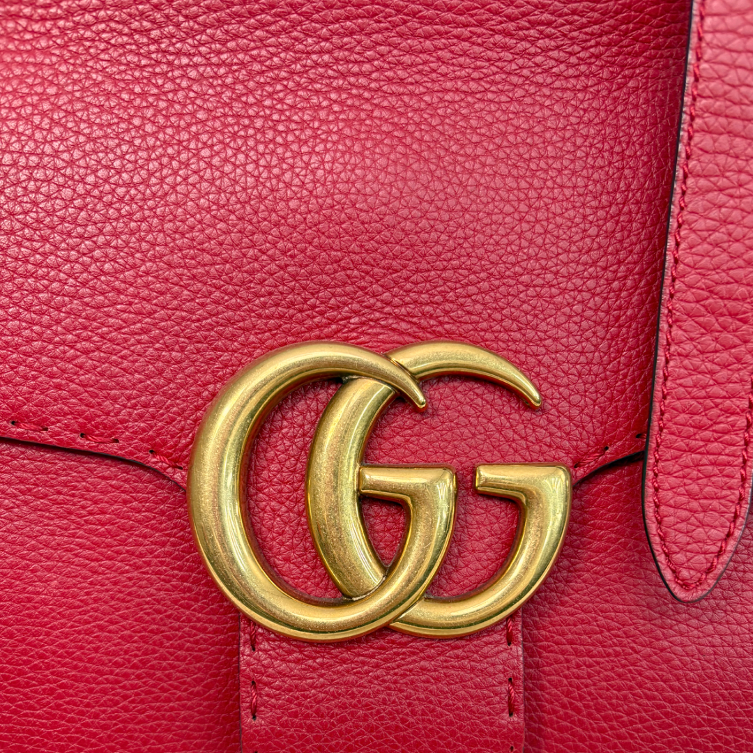 GG Marmont Two Way Flap Red Calfskin Leather Gold Hardware
