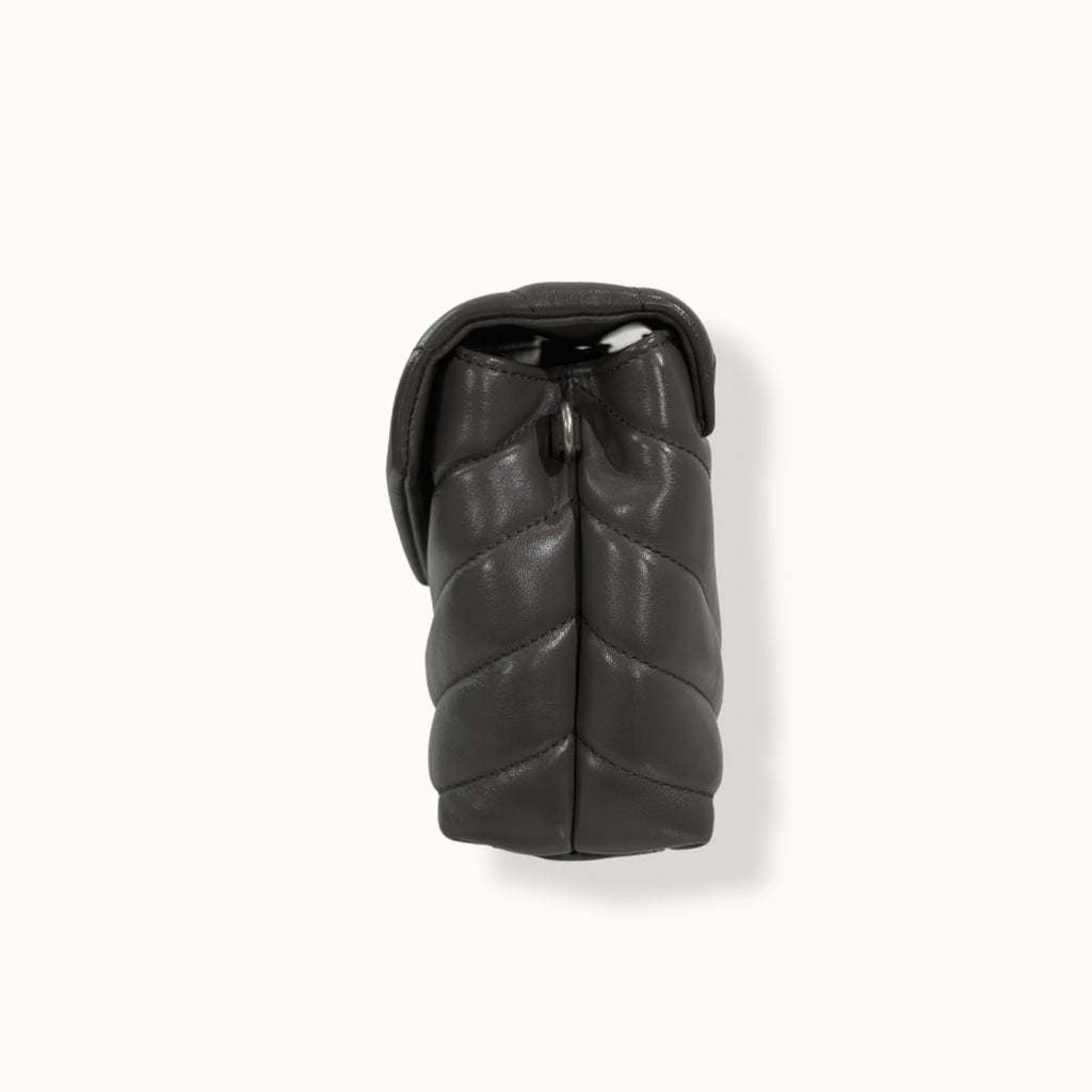 Grey Chevron Quilted Leather Toy LouLou Silver Hardware
