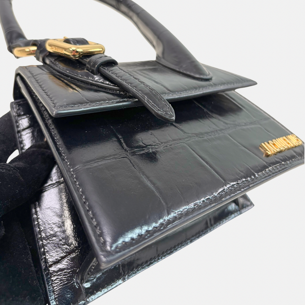 Le Chiquito Crocodile Mini Black Gold Hardware