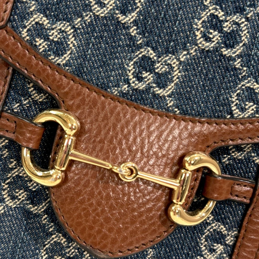 Horsebit GG Denim 1955 Mini Brown Leather Trim