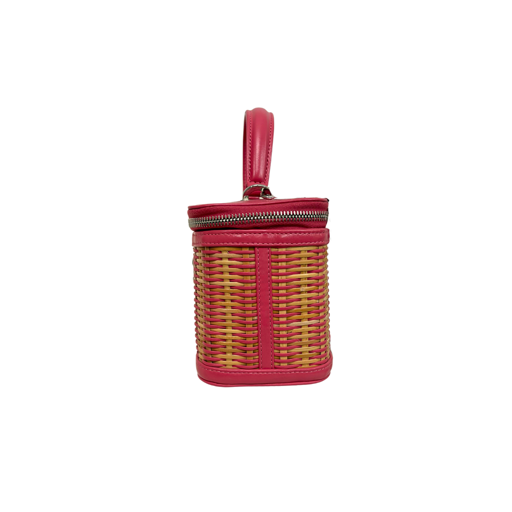 Take Away Vanity Case Top Handle Bag Salmon Pink Rattan Silver Hardware