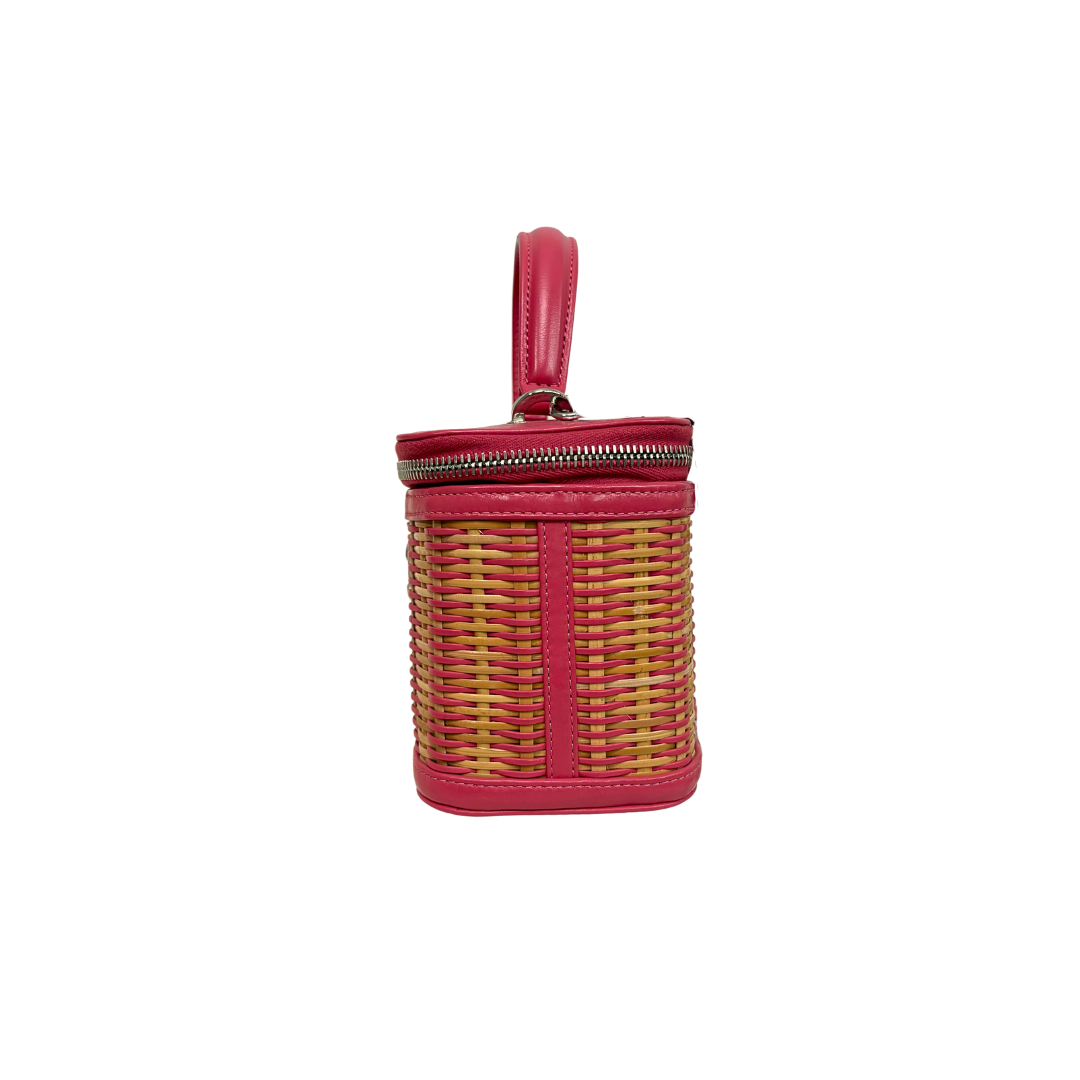 Take Away Vanity Case Top Handle Bag Salmon Pink Rattan Silver Hardware