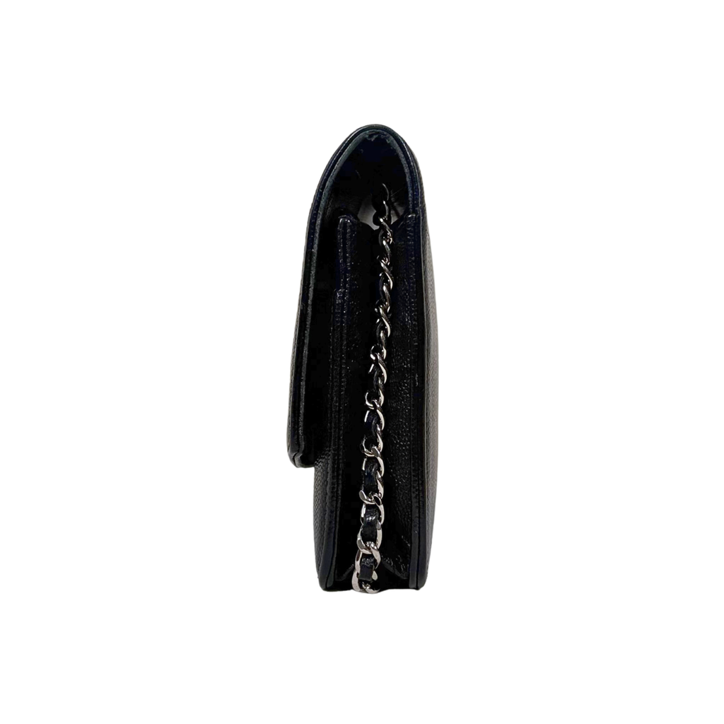 Sevruga Wallet On Chain Black Caviar Leather Silver Hardware Series 14