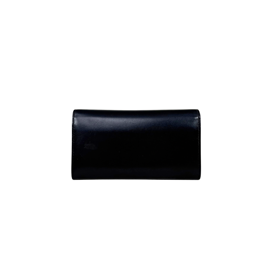 Long Bi-fold Wallet Black Smooth Leather