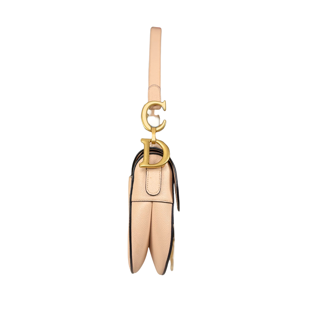 Saddle Bag Medium Beige Grained Calfskin Leather Gold Hardware