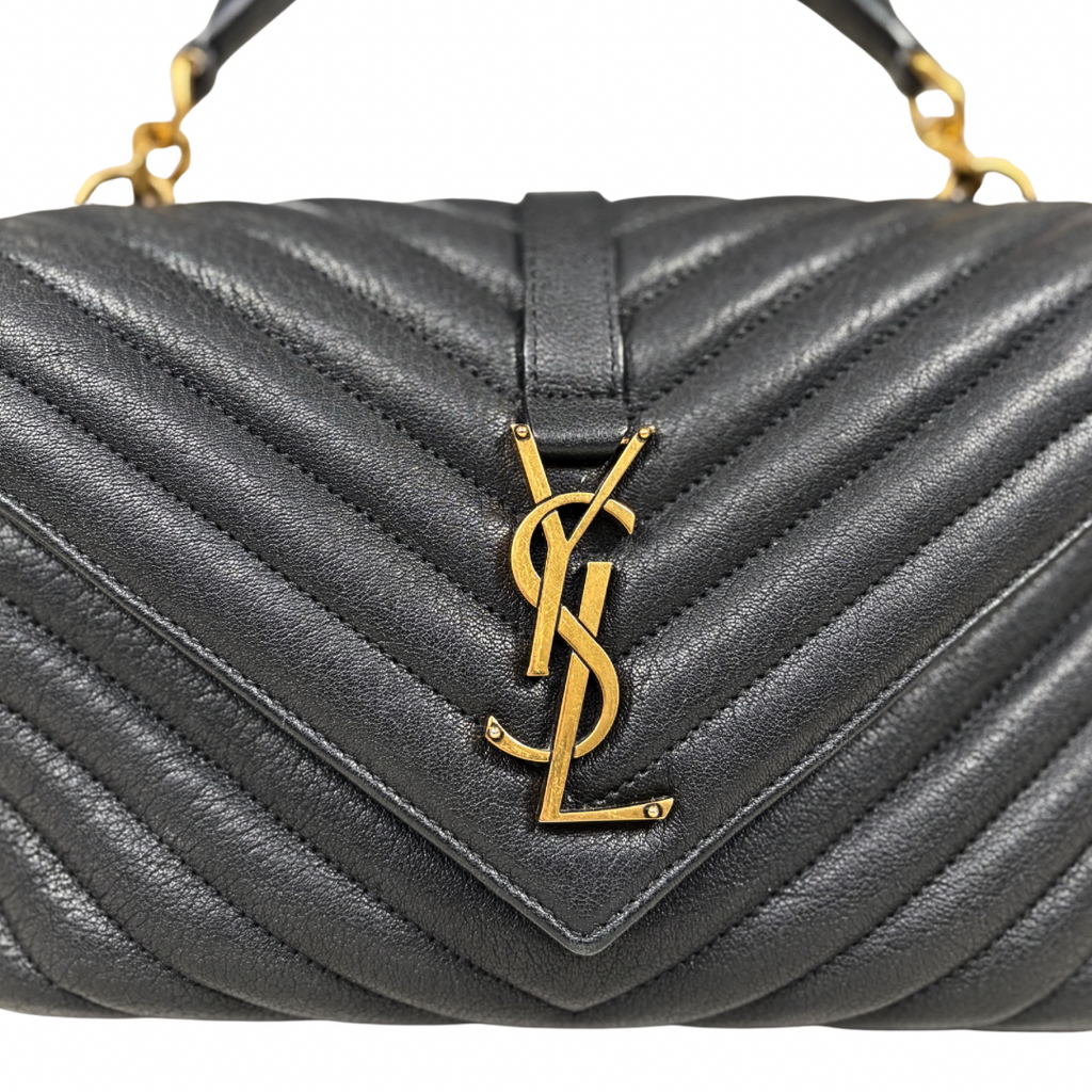 College Bag Black Calfskin Leather Gold Hardware