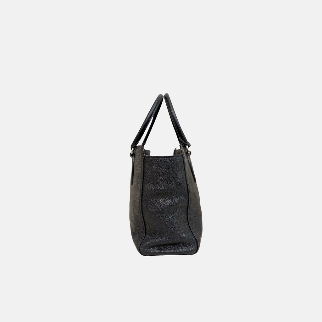 Vitello Phenix Black Tote Bag Silver Hardware