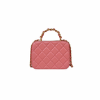 Vanity Top Handle Salmon Pink Lambskin Leather Gold Hardware Microchip